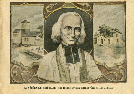 Illustration of Achille Lemot (1846-1909) in Le Pelerin, 06/03/04 - The venerable cure of Ars, its church and its presbythere - Religion Faith, Churches Cathedrals, Catholic Catholicism - Presbytere - Cure d'Ars (Abbe Vianney) (178-1859)