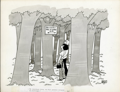 Jours de France, Satirique en N & B, 1976_4_5: Humor, Gare, Forest - Illustration by Jacques Faizant (1918-2006)