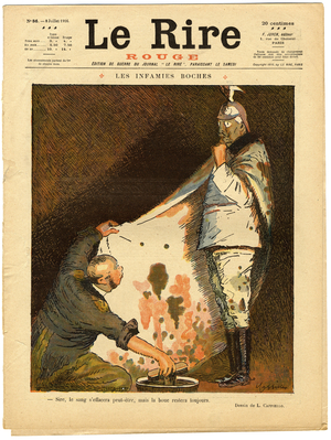 Cover of “” The Red Laughter””, Satirical in Colors, 1916_7_8: The Infamies Jacks “” Sire, the blood may fade, but the mud will always remain””” - War of 14 -18, Germany Prussia, Belligerants and Symbols, Barbary/Kultur, Boches - William II - Illustration by Leonetto Cappiello (Cappiello (Cappiello) (1875-1942)