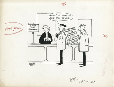 Paris-Presse, Satirique en N & B, 1966_3_24: Ortf, Tele Royalty - Illustration by Jacques Faizant (1918-2006)