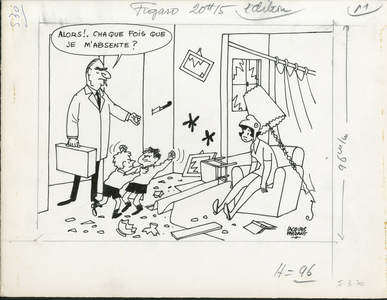 Le Figaro, Satirique en N & B, 1970_3_5: President of the Republic - Marianne, Pompidou Georges - Illustration by Jacques Faizant (1918-2006)