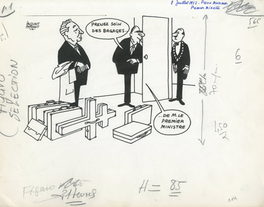 Le Figaro, Satirique en N & B, 1972_7_8: President of the Republic, Lorraine Cross - Pompidou Georges, Messmer Pierre - Illustration by Jacques Faizant (1918-2006)