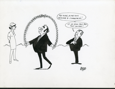 Jours de France, Satirique en N & B, 1980_10_18: Marianne, Marchais Georges, Debre Michel - Illustration by Jacques Faizant (1918-2006)