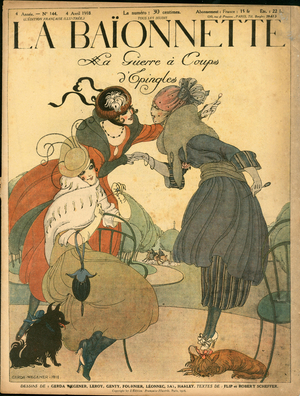 Cover of “” La Baionnette””, Satirical en Colours, 1918_4_4: War of 14 -18, Fashion - Women - Illustration by Gerda Wegener (1889-1940)