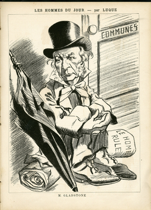 Illustration of Manuel Luque (1854-1919) in La Caricature (1880), 1886-6-19 - England Great Britain - Gladstone William (1809-1898), Misereux, Poor, SDF