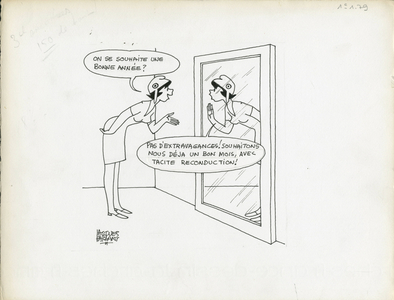 Le Figaro, Satirique en N & B, 1979_1_1: Marianne - Illustration by Jacques Faizant (1918-2006)