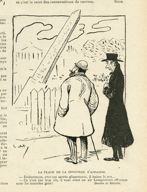 Le Rire, Satirique en N&B, 1908_3_28 : The Place de la Concorde collapses (engraving)