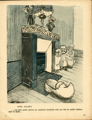 L'Assiette au Beurre, number 247, Satirique en couleurs, 1905_12_23: Noel, Elysee - Combes Emile, Clemenceau George, Jaures Jean (lithograph)