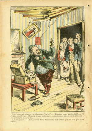 Illustration of Achille Lemot (1846-1909) in Le Pelerin, 1896-4-26 - Leon Bourgeois resignated on 23 April 1896, following the refusal of the Senate to give him credits for the expedition from Madagascar. - Madagascar, President of the Republic - Faure Felix, Bourgeois Leon (1851-1925)