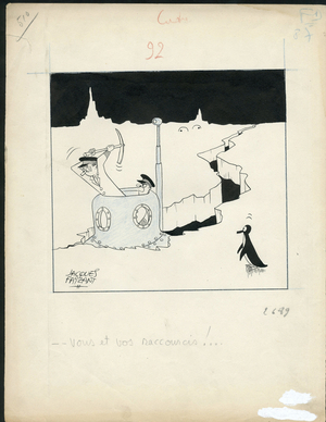 France Sunday, Satirique en N & B, 1950_4_16: Underwater, Ice, Original drawing - Illustration by Jacques Faizant (1918-2006)