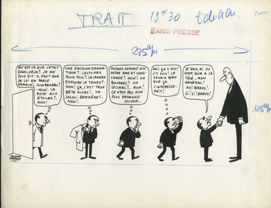 Paris-Presse, Satirique en N & B: Television, President of the Republic - De Gaulle Charles, Pompidou Georges - Illustration by Jacques Faizant (1918-2006)