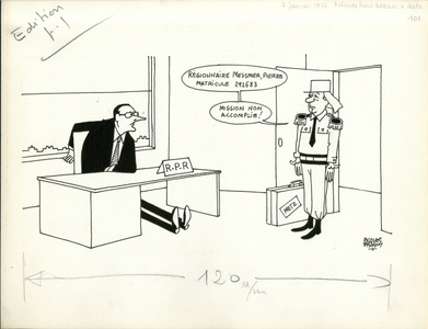 Le Figaro, Satirique en N & B, 1977_1_7: President of the Republic, RPR - Chirac Jacques, Messmer Pierre - Illustration by Jacques Faizant (1918-2006)