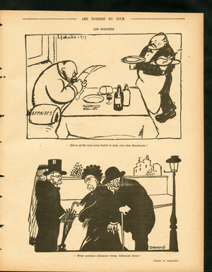 Les Hommes du jour, Satirique en N & B, 1917_6_30: War of 14 -18, Profit Profitations, Pacifism, Conference, Stockholm Illustration by Vidaillet