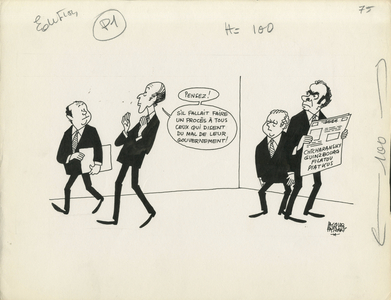 Le Figaro, Satirique en N & B, 1978_7_13: CGT, President of the Republic - Giscard d'Estaing Valery, Marchais Georges, Barre Raymond, Seguy Georges - Illustration by Jacques Faizant (1918-2006)