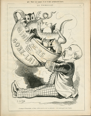 Le Triboulet, 1886_12_19 - Illustration by Pierre-Albert Douat BlassJ. (1847-1892): Ministere - Clemenceau George, Goblet Rene (1828-1905) - Animalisation