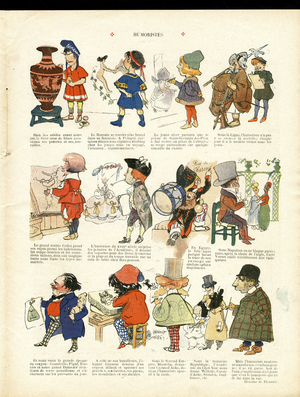 The Laughter, Satirical in Colours, 1908_1_11: Comedians - Drafters, History - Illustration by Leonce Burret (1865-1915)