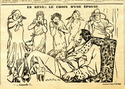 Candide, Satirique en N & B, 1930_7_31: Marriage, Love, Couple Illustration by Abel Faivre (1867-1945)