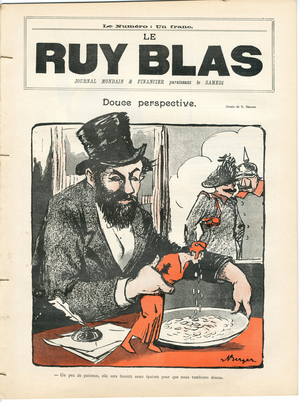 Cover of “” The Ruy Blas””, 1913_11_29 - Illustration by Rene Berger (1874-1925): Sweet Perspective - Germany Prussia, Italy, Silver, Taxes, Diplomacy, War of 14-18 First Mums - Marianne - Obstress