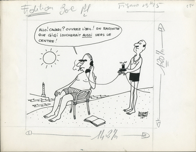 Le Figaro, Satirique en N & B, 1970_8_24: Leisure, President of the Republic, Maritime Marine Seaside, Swimsuit - Pompidou Georges - Illustration by Jacques Faizant (1918-2006)