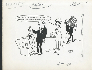Le Figaro, Satirique en N & B, 1971_3_23: Elections, Identifier, Mairie, Left Opposition - Marchais Georges - Illustration by Jacques Faizant (1918-2006)