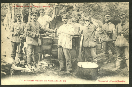 Postcard, N & B: War in the Vosges 1914-1915 The rolling kitchens of the Germans in St Die - War of 14 -18, Germany Prussia, Photography, Daily Life, Canteen Rolling Soup - Soldiers