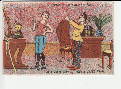 Satirical Postcard:: The journey of William to Paris - War of 14 -18, Paris - William II