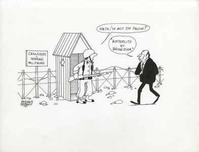 Le Figaro, Satirique en N & B, 1982_10_16: Armee, President of the Republic - Napoleon I, Mitterrand Francois - Illustration by Jacques Faizant (1918-2006)