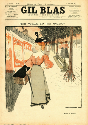 Cover of “” Gil Blas””, 1897_7_30 - Illustration by Theophile Alexandre Steinlen (1859-1923): Peer voyage - Reclamation Advertising, Fashion, Posters Display, Street alley - Women
