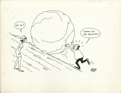 Le Figaro, Satirique en N & B, 1977_6_26: Marianne, Sisyphe, Barre Raymond - Illustration by Jacques Faizant (1918-2006)