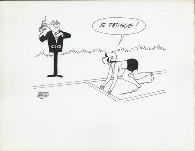 Le Figaro, N & B Satirique, 1986_10_17: Olympic Games - Marianne - Illustration by Jacques Faizant (1918-2006)