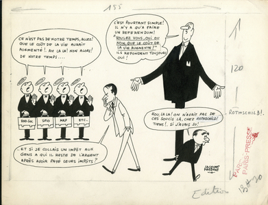Paris-Presse, Satirique en N & B, 1963_9_8: Impots, President of the Republic - De Gaulle Charles, Giscard d'Estaing Valery, Pompidou Georges - Illustration by Jacques Faizant (1918-2006)