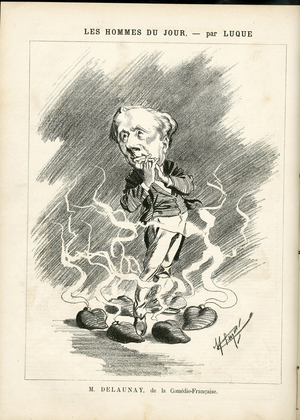 Illustration of Manuel Luque (1854-1919) for the Cover of La Caricature (1880), 1886-4-10 - Theatre, Comedie francaise - Delaunay Louis (1854-1937), Actor, actress Comedian Comedienne