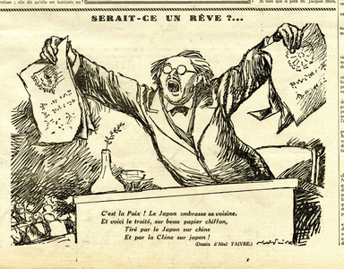 Candide, Satirique en N & B, 1932_3_3: Japan, China, Peace Illustration by Abel Faivre (1867-1945)