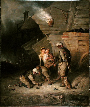 Pitmen Playing at Quoits (oil on canvas)