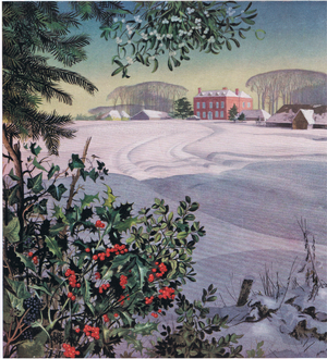 Winter scene, from 'The Shell Guide to the Flowers of the Countryside' by Geoffrey Grigson, published in 1950 (colour litho)