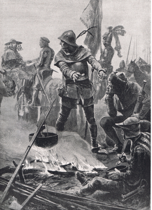 The Prince of Wales taking leave of Cardinal de Talleyrand-Perigord on the morning of the Battle of Poitiers, 19th September 1356, illustration from 'British Battles on Land and Sea', published by Cassell, London, c.1910 (litho)