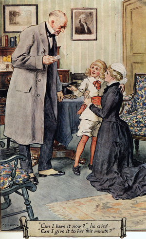 'Can I have it now?' he cried, 'Can I give it to her this minute?', 1936 (colour litho)