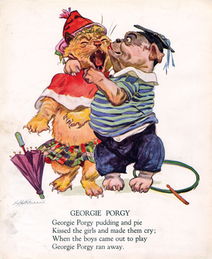 Georgie Porgy, from 'Nursery Rhymes', designed and illustrated by H.H. Harris, published by Success Series, London (colour litho)