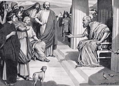 Socrates Addressing the Athenians, illustration from 'Hutchinson's History of the Nations', 1915 (litho)