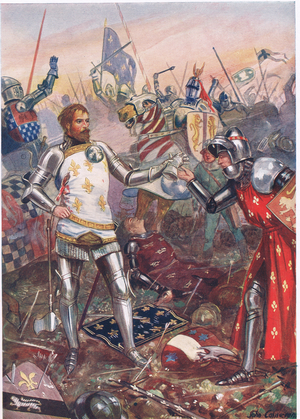 The Surrender of John II of France at the Battle of Poitiers, illustration from 'British Battles on Land and Sea', published by Cassell, London, c.1910 (colour litho)