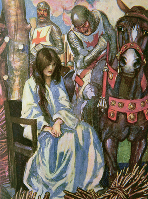 "Mount Thee Behind Me On My Steed - The Gallant Horse that Never Failed His Rider", illustration from 'Ivanhoe For Boys and Girls', retold by Alice Jackson, pub. 1924 (litho)