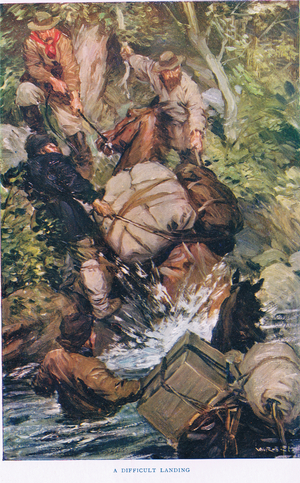 A Difficult Landing, illustration from 'The Romance of Canada' (colour litho)