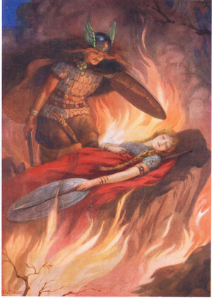 'Sigurd and Brynhild' from 'The Sword of the Volsungs' illustrated in 'Children's Stories from the Northern Legends' published by Raphael Tuck (colour litho)