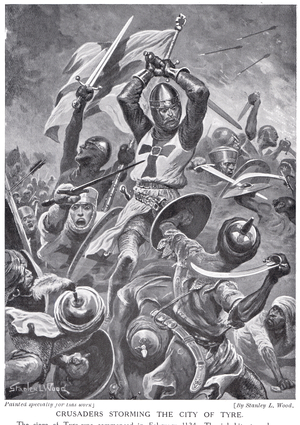 Crusaders Storming the City of the Tyre, illustration from 'Hutchinson's History of the Nations' (litho)