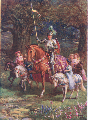 Under the guidance of St. Patrick, from 'St. Patrick of Ireland', The Seven Champions of Christendom, by Rose Yeatman Woolf, published by Raphael Tuck, 1920s (colour litho)