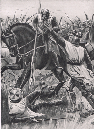 "Hold Fellow, I am Henry of Winchester you King", illustration from 'British Battles on Land and Sea', published by Cassell, London, c.1910 (litho)
