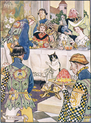 The Wedding Feast,  illustration from 'Puss in Boots', published by Warne in 1916 (colour litho)