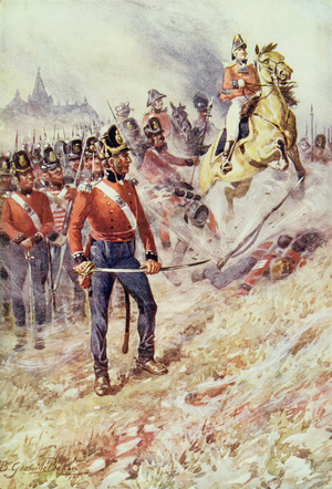 Sir John Moore (1761-1809) at Corunna, 16th January 1809, from 'British Battles on Land and Sea' edited by Sir Evelyn Wood (1838-1919) first published 1915 (colour litho)