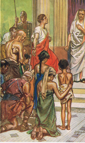 These are the treasures of the church, illustration from 'Into the Arena' by Theodora Wilson, published in 1945 (colour litho)