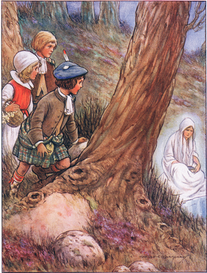 The White Lady Sitting and Weeping, illustration for 'The Monastery' in 'Children's Stories from Scott' (colour litho)